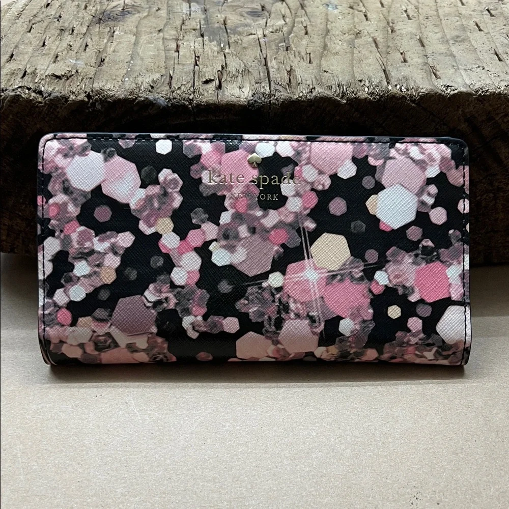 Kate Spade Black and Pink Floral Wallet - Picture 1 of 5